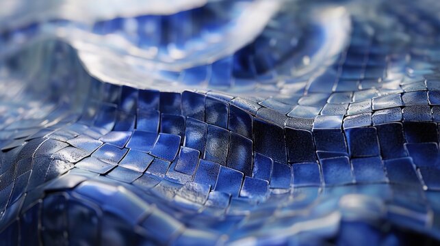 a close up view of a blue and white mosaic tile pattern that looks like it has been made out of glass.