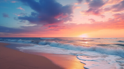 Fototapeta na wymiar Sunset on the beach. Beautiful seascape. Sunrise over the sea. 3d render