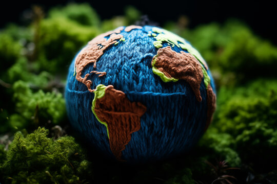 AI generative images Knitted Earth planet made of plastic upcycling knit