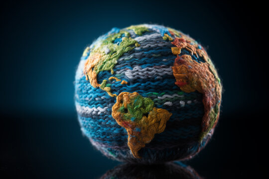 AI generative images Knitted Earth planet made of plastic upcycling knit