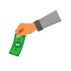 Hand giving money illustration isolated on white background. Illustration of cartoon human hand giving money.