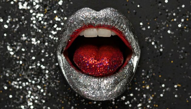 l&aacute;bios, glitter prateado. conceito er&oacute;tico