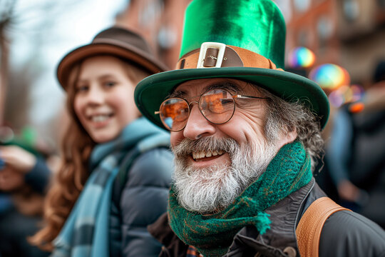 Joyful man celebrating St Patrick's Day outdoors Generative AI image