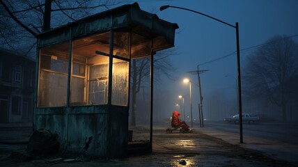 Photo of night darkness at bus stop beautiful image Ai generated art
