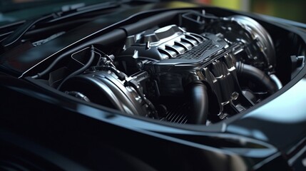 A Modern new car close up of the engine front top vie.Generative AI