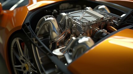 Fototapeta premium A Modern new car close up of the engine front top vie.Generative AI