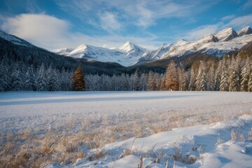 Winter Wonderland: Majestic snowy mountains, icy rivers, and frost-kissed trees create a serene and breathtaking winter landscape