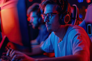 Game Developer Programming at Night. Generative AI.