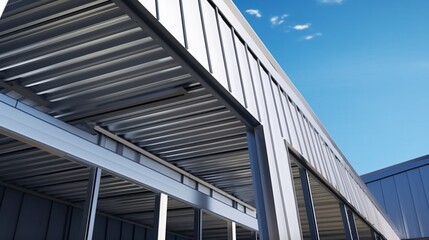 Architectural detail of metal roofing on commercial.Generative AI
