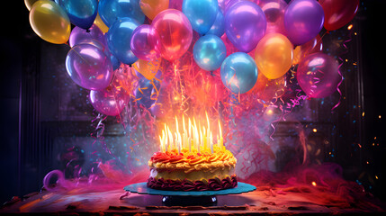 Fototapeta na wymiar Birthday Cake Greetings Card,, Happy Birthday Celebration Cake