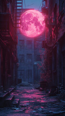 Naklejka premium night moon Energetic Cloudcore city view ai generated image