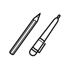 Obraz premium Cute line art outline cartoon school stationery and supplies vector design art for students and education