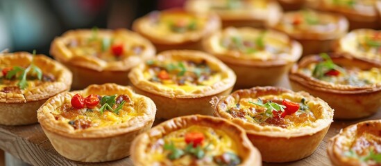 numerous petite quiche hors d'oeuvres - obrazy, fototapety, plakaty