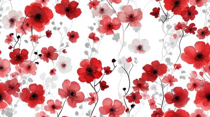  a bunch of red flowers that are on a white sheet of paper that has been drawn with watercolors.