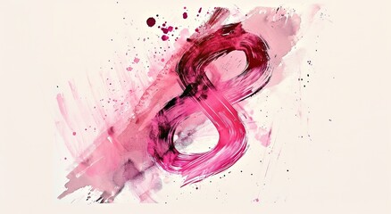 Abstract artistic expression of a bright pink and beautiful number eight on a light canvas - obrazy, fototapety, plakaty