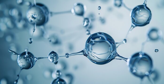 The ethereal beauty of water molecules: a detailed close-up view of illuminated water droplets suspended in the air