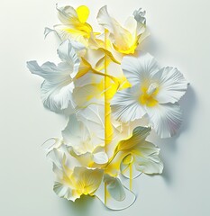Elegant arrangement of white and yellow flowers, artistic floral arrangement for design inspiration