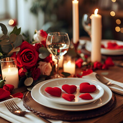 Obraz na płótnie Canvas Festive table serving at home on valentine's day.