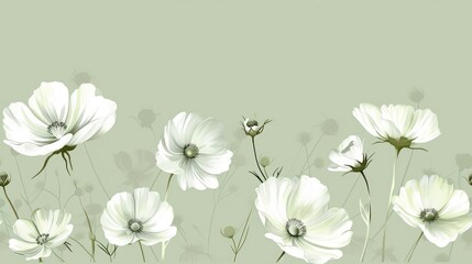  a group of white flowers on a light green background with a place for a text or a picture to put on a card.