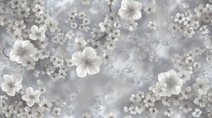  a gray and white floral wallpaper with white flowers on a gray and white background with white flowers on a gray and white background.