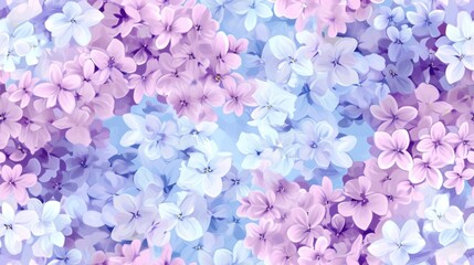  a bunch of pink and blue flowers on a blue and purple background with a white center in the middle of the image.