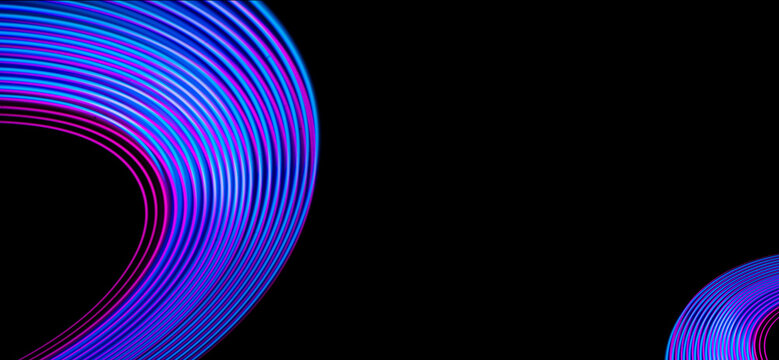 Abstract banner design. Technology neon lines on black background. High quality photo