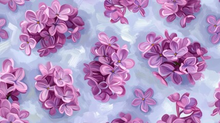  a painting of a bunch of pink flowers on a light blue background with a few smaller pink flowers in the middle of the picture.