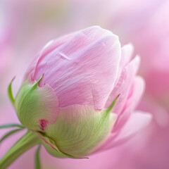 Fototapeta na wymiar Close up macro view of pink peony flower bud.