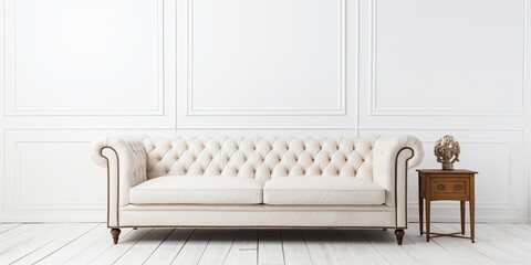 White room with vintage-style leather sofa - obrazy, fototapety, plakaty