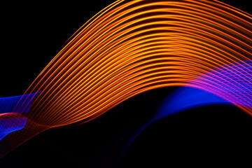 Abstract technology banner design. Long exposure, light painting. Vibrant streaks of digital neon...