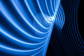 Technology futuristic abstract background neon blue light stripes on black. High quality photo - Powered by Adobe