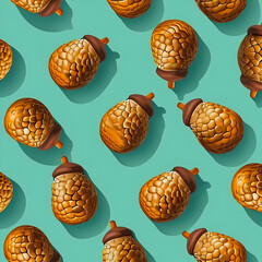 Pattern with oak acorns on green background.