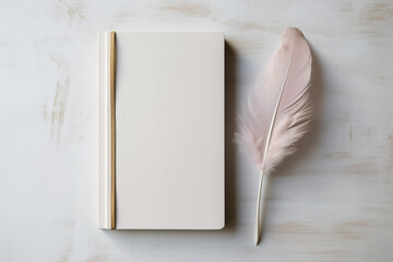 Blank empty notebook, tulip and tender feathers