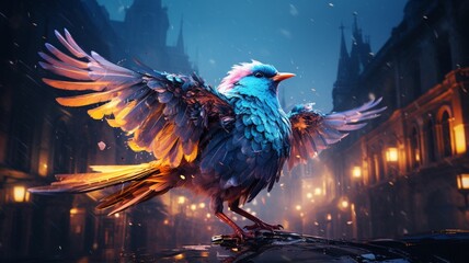 Colorful background fantasy crystal bird Ai generated art
