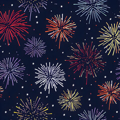 firework seamless pattern in night.Editable vector illustration for postcard or banner.