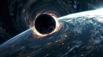 giant black hole approaching earth in high resolution - obrazy, fototapety, plakaty