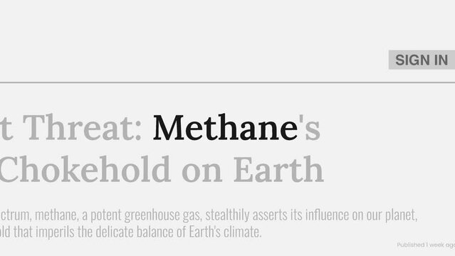Term 'Methane' highlighted on FAKE headlines news publications. Titles on white background. Can be used for editorial AND non editorial content as everything is 100% fake