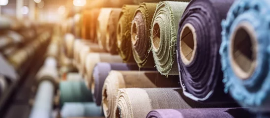 Badezimmer Foto Rückwand Industrial cotton fabric rolls for clothing manufacturing on machines. © AkuAku