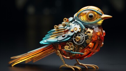Colorful fantasy small metal robotic bird Ai generated art