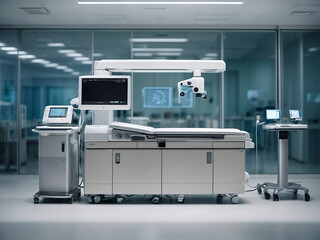 Advanced x-ray scan medical diagnosis machine at the hospital health care lab as a wide banner design with copy space area.