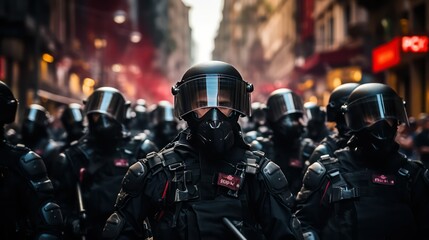 French police during protests in Paris, France - obrazy, fototapety, plakaty
