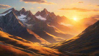 a snow mountain sunset view