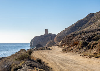 Fototapeta na wymiar Pirulico tower in Cabo de Gata, Spain