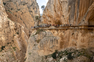 Caminito Del Rey (Royal Trail) is a mountain path along steep cliffs in Gorge Chorro, Malaga, Andalusia, Spain