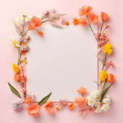 Naklejka na ściany i meble Spring background made with various natural flowers. Valentines day or 8 March idea. Flat lay, copy space.