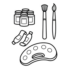 Cute line art outline cartoon school stationery and supplies vector design art for students and education