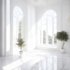 Fototapeta premium White Marble Luxury Interior Room with Sunny Window