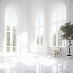 Fototapeta premium White Marble Luxury Interior Room with Sunny Window