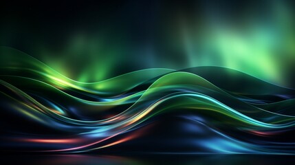 Abstract neon background featuring blue and green glowing lines gracefully sliding upward, offering a futuristic animated wallpaper . - obrazy, fototapety, plakaty