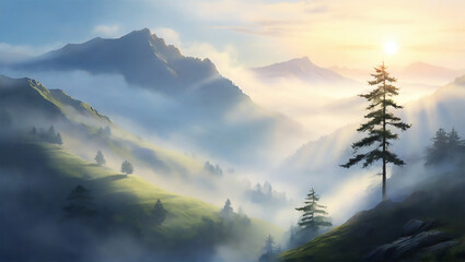 a mountain full of fog landscape nature view